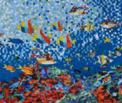 China Modelos exquisitos de los diseños de las tejas de mosaico de las criaturas del mar, arte grande de la pared del jardín del mosaico en venta