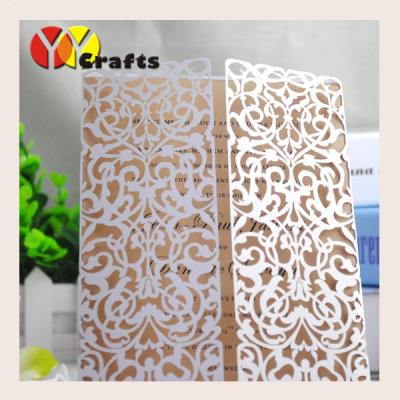 China Pearl paper invitation cards for wedding laser cut laser cut filigree wedding invitation cards with ribbon as optional for sale