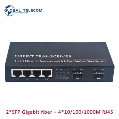 China Conversor dos meios da fibra de 4RJ45 2SFP, interruptor da fibra de 2G4FE Gigabit Ethernet à venda