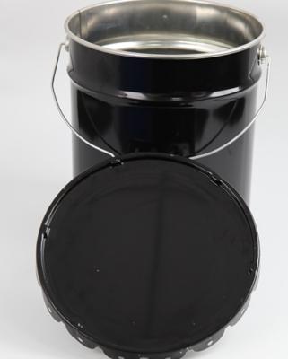 China Unlined Black Steel Five Gallon Bucket Of Paint 5 Gallon With Flower Edge Lids for sale