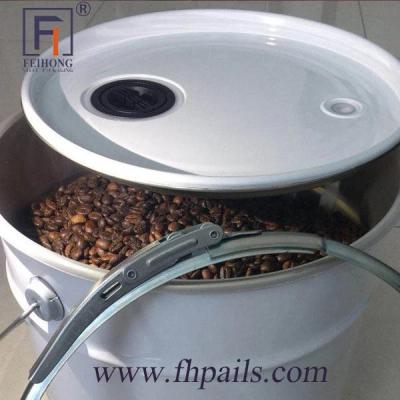China Coffee Roasting 10 Litre 5 Gallon Metal Pail With Vent Hole And Lever Lock Ring Lid for sale