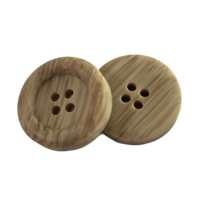 China Round Shape Fake Wooden Polyester Buttons Four Hole 36L Customized Color With Rim for sale