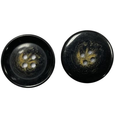 China 40L 4 Hole Semi Shiny Imitation Horn Button With Rim Black Color for sale