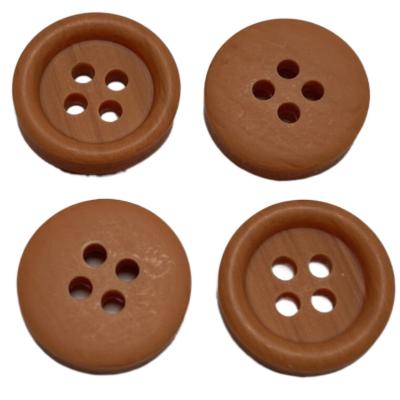 China Faux Wood Polyester Buttons Four Hole 26L Apricot Color Round Shape With Rim for sale