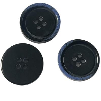 China Sewing Plastic Diy Resin Buttons With Faux Horn Half Blue Rim Chalk Back In 32L 4 Hole for sale