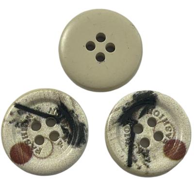 China Silk Printed Fancy Plastic Buttons 4 Hole In 28L For Shirt Coat for sale