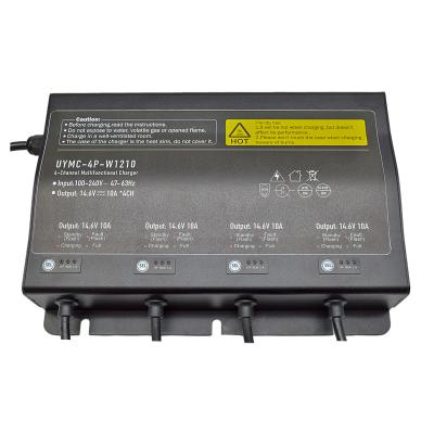 China Cargador de batería de iones de litio de 672W regulable 12V 10A 4 bancos 4 cargadores de baterías impermeables de canal en venta