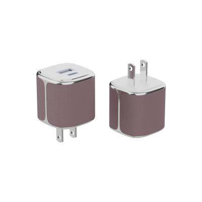 China Sleek 35W Wall Charger USB-C And USB-A PD GaN Wall Charger With Leather Shell for sale