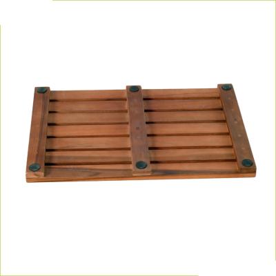 China Household Rectangle Brown 53cm Length Teak Wood Bath Mat for sale