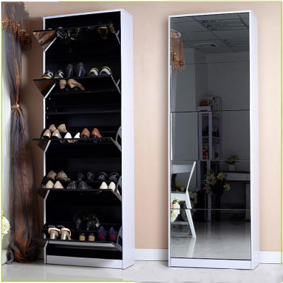 China 40 Pairs 15mm MDF Wood 185cm Mirrored Shoe Cabinet for sale