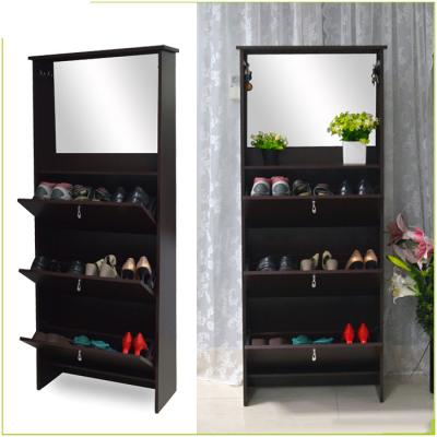 China Living Room 28KG Melamine MDF Mirrored Shoe Cabinet With Hooks for sale