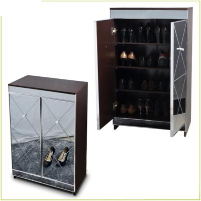 China Living Room Brown 4 Tier 39.4inch Mirrored Shoe Cabinet for sale