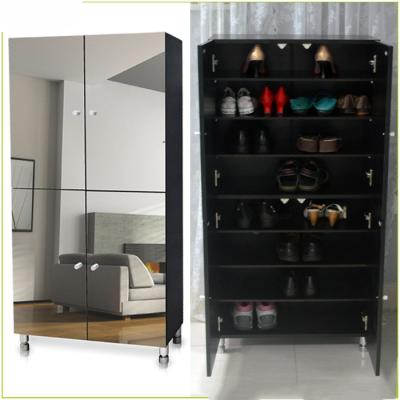 China Black Melamine MDF 8 Layer Nordic Mirrored Shoe Cabinet for sale