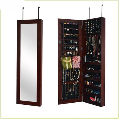 China Wooden Veneer Handmade Suspension Hanging Mirror Jewelry Armoire for sale