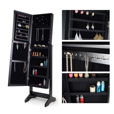 China Black 146cm Free Standing MDF Full Length Mirror Jewelry Armoire for sale