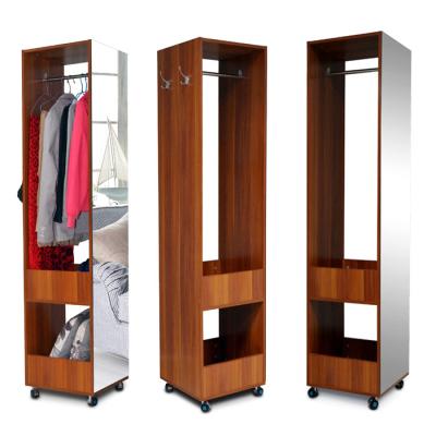 China Multifunctional 180cm Movable Mirrored Wooden Clothes Wardrobe for sale