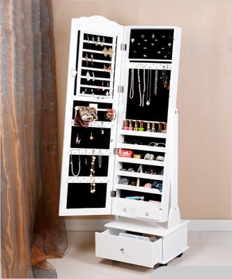 China Floor Standing MDF Jewelry Cabinet Display With Wheels for sale
