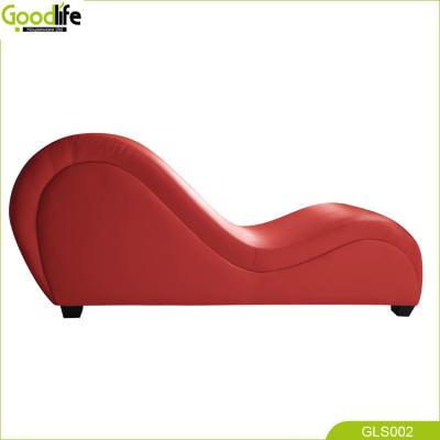 China OEM Wooden Leather Sex Couch Sponge Filled Curved 43cm Height for sale