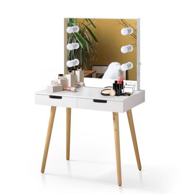 China White Wooden Makeup Vanity Table With Lighted Mirror USB Function for sale
