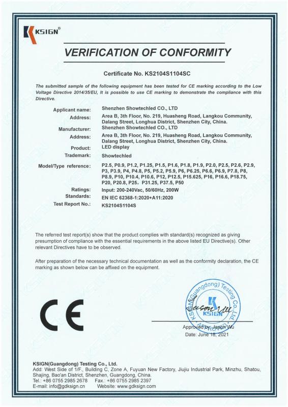 CE-LVD - Shenzhen Showtechled Co., Ltd.