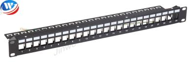 China CAT6A Keystone Jack Panel 24 Ports Cold Rolled Steel 19 Inch Rack Patch Panel for sale