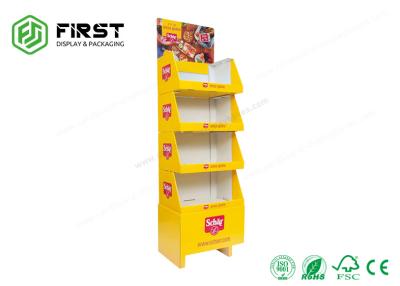 China Custom Logo Printing Cardboard POP Display Stand Glossy Corrugated Paper Floor Stand Shelf for sale