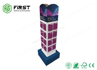 China Full Color Printing POS Flat Packing Cardboard Floor Display Stand With Hooks for sale