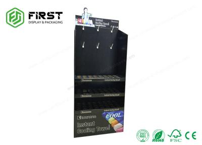 China Custom Made Printing Promotional Corrugated Cardboard Shelf Floor Display Stand With Hooks for sale
