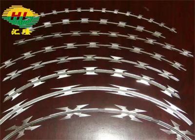 China 2.5mm Diameter Concertina Razor Barbed Tape 25mm Spacing Steel Ribbon for sale