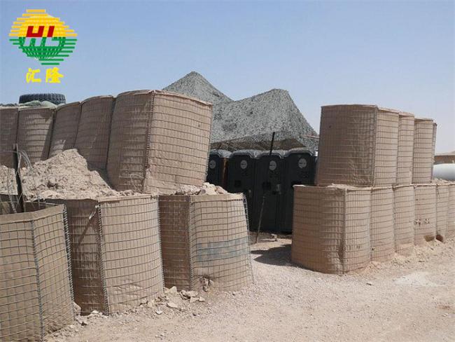 Hesco Defensive Barrier installation showing welded mesh structure