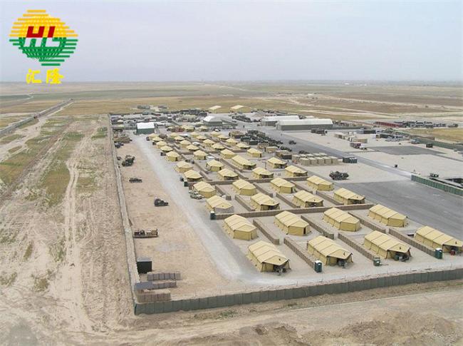 Hesco barriers deployed in military setting showing protective application