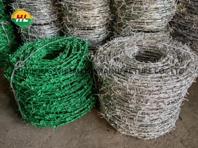 China Green Color PE Coated High Tensile Barbed Wire 25kg Per Coil for sale