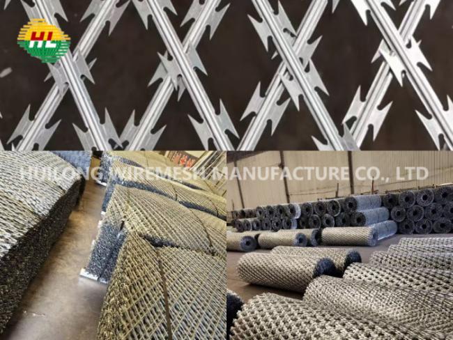 Welded Razor Wire Mesh roll showing diamond mesh pattern