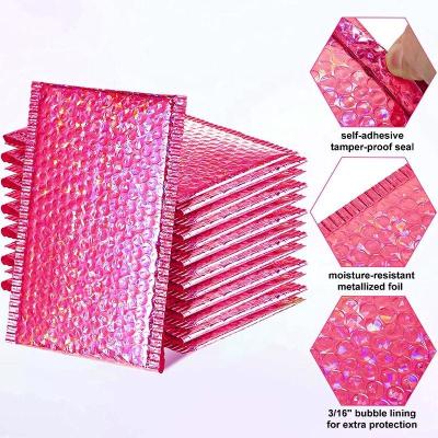 China Moistureproof Shiny Bubble Mailer Bag Compostable Pink Self Seal for sale