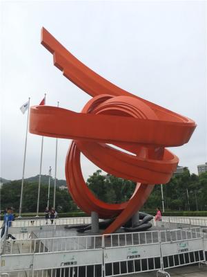 China Stainless Steel Large Outdoor Metal Sculpture Red Ribbon Outside Garden Ornaments Landmark for sale