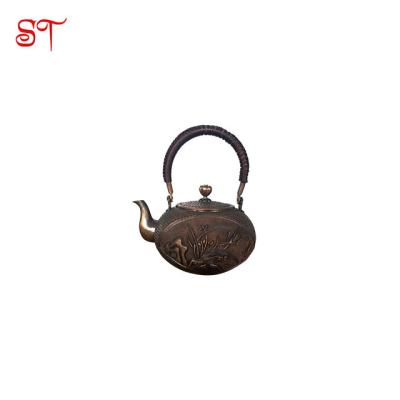 China Antique Class Tea Sets Chinese Cast Copper Brown Teapot Kettle Home Dining Room Vintage Cast Brass Teapot for sale