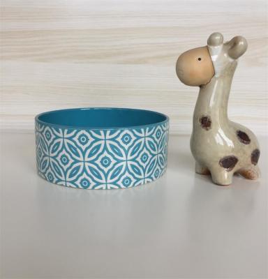 China O TD 17.8cm bacias cerâmicas do alimento para cães do decalque de 7 polegadas, bacia cerâmica azul do cão modelou à venda