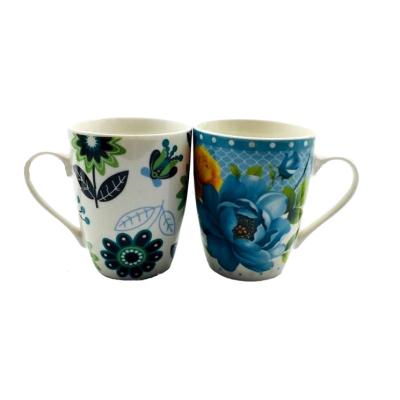 China 320ml Drum Shape 11 Ounce Coffee Mugs For Office Watercolor Flowers for sale