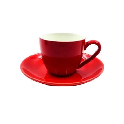 China Bright 275ml 10oz Personalised Coffee Cup And Saucer Fashionable Red for sale