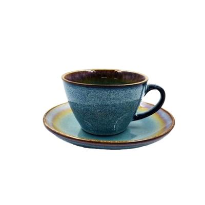China Reactive Glazed 200ml Ceramic Cup And Saucer Set Two Colors For Coffee for sale