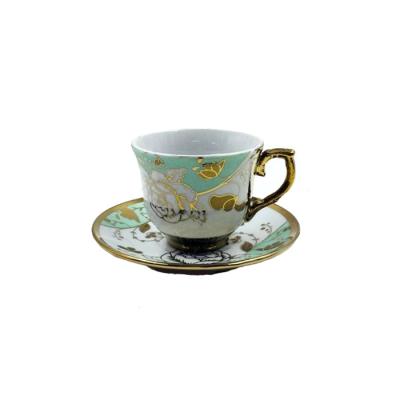 China 3OZ Luxury Coffee Cups And Saucers Set LFGB Approve With Gold Handle for sale