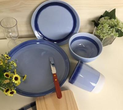 China Blue Texture 11'' Porcelain Dinnerware Set Reactive For Home for sale