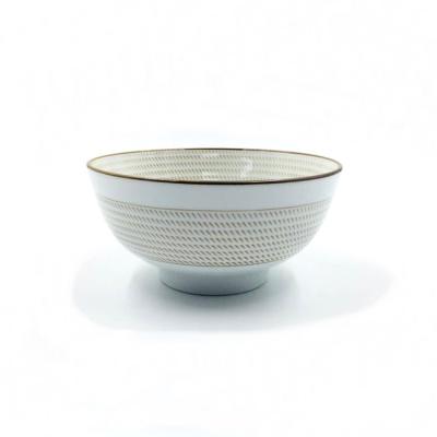 China Daily Use Thread Print Ceramic Pottery Bowls , 6 Inch Bowl Stoneware for sale