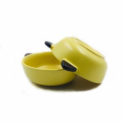 China ODM Welcome 4.5 Inch Ceramic Dog Water Bowl Double Ear Yellow Round for sale