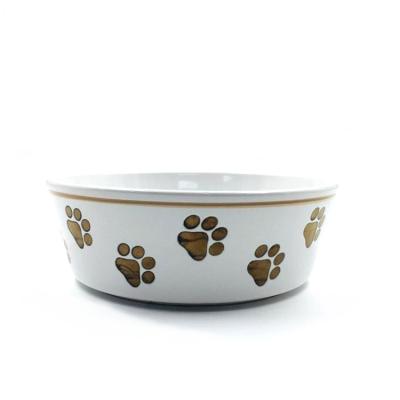 China Dog'S Footprints Painted Ceramic Pet Food Bowl , Ceramic Cat Bowl Customized 8 Inch for sale