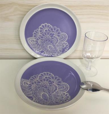 China Hand Painted Personalized Ceramic Family Plates CE Approve Purple Glazed for sale