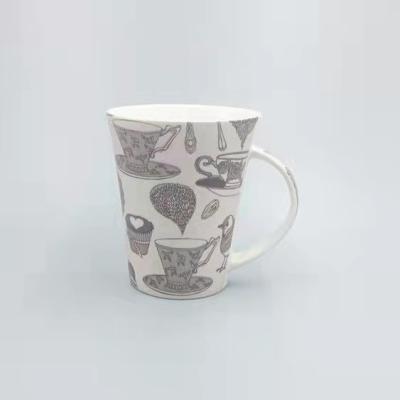 China 10oz Matte Decal White Glazed V-Shaped Ceramic Coffee Mug for sale