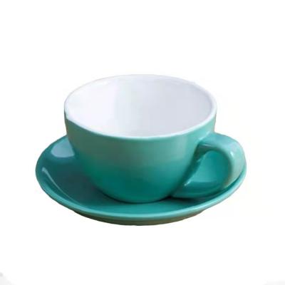 China Customized Glazed Blue Ceramic Cup And Saucer Set Modern EEC Approve for sale
