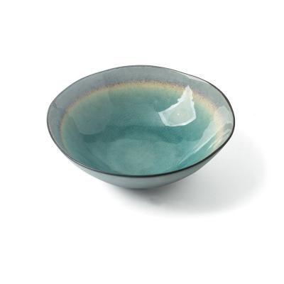 China 7.5 Inches Colorful Ice Crackle Ceramic Glaze Bowl Irregular Shape For Noodle for sale