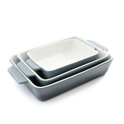 China Rectangular Shaped Bakeware Casserole Dish Ceramic Oven Baking Pan Set for sale